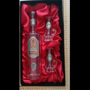 Italos üveg szett fémcímkével bársony dobozzal -