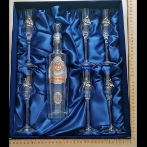 Italos üveg szett fémcímkével bársony dobozzal -